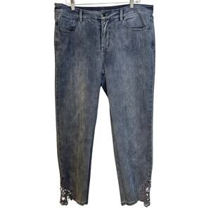 Soft Surroundings Stretch Boho Cottagecore Denim Jeans with Crochet Lace Hem